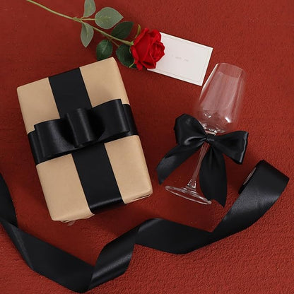 TONIFUL 2 Inch x 25 Yards Wide Black Satin Ribbon Solid Fabric Ribbons Roll for Valentine's Day Crafts Chair Sash Gift Wrapping Invitation Cards Floral Hair Bows Sewing Party Wedding Car Decoration