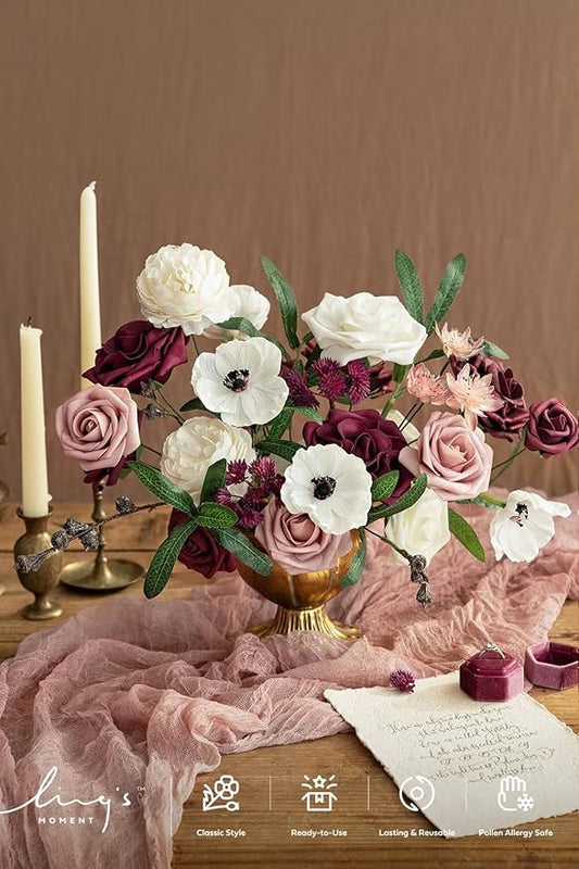 Ling's moment Artificial Flowers Combo for DIY Wedding Bouquets Centerpieces Arrangements Party Baby Shower Home Decorations