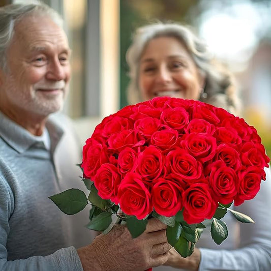 50pcs Artificial Roses Flowers in Bulk,Realistic Silk Fake Rose with Long Stem for Wedding Centerpieces Bouquet Party Floral Arrangement Home Decoration(Red)