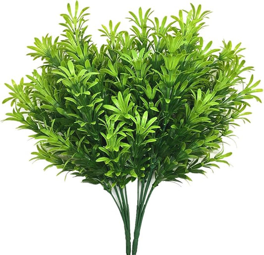 PASYOU Artificial Plants Shrubs, Plastic Shrub Fake Bushes Grass Greenery Leaves Bush Indoor Outdoor Home Garden Party Verandah Wedding Décor DIY Table Arrangement Decoration Planter Filler 2 Pcs