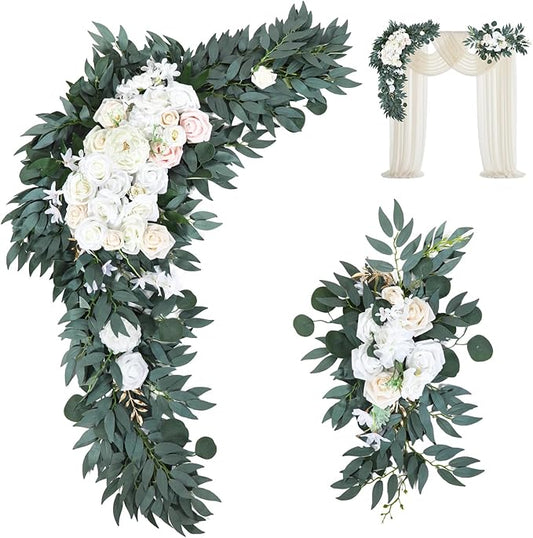Large Wedding Arch Flowers Set of 2, 49''L & 26''L Wedding Arch Faux Flowers Decor and Artificial Flower Arrangements Decorations for Reception,Welcome Sign and Ceremony Backdrop