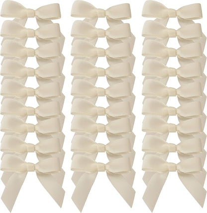 50pcs 1-1/2" Mini Satin Ribbon Bows Without Twist Ties for Crafts Gift Wrapping Packing Christmas Decoration (1.5"-Ivory)