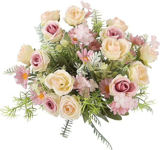Artificial Flowers Fake Rose Bouquet 3 Pack Artificial Flowers Bouquet Plastic Flower Arrangements Wedding Decoration Table Centerpieces(Purple)