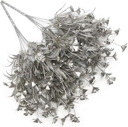 PASYOU Christmas Artificial Plants Decoration, Plastic Grass Faux Shrubs Simulation Flower Leaves Indoor Outdoor Home Garden Planter Filler Party Hotel Verandah Wedding DIY Decor - Silver 2 Pack