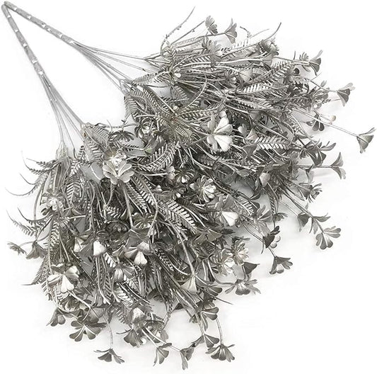 PASYOU Christmas Artificial Plants Decoration, Plastic Grass Faux Shrubs Simulation Flower Leaves Indoor Outdoor Home Garden Planter Filler Party Hotel Verandah Wedding DIY Decor - Silver 2 Pack