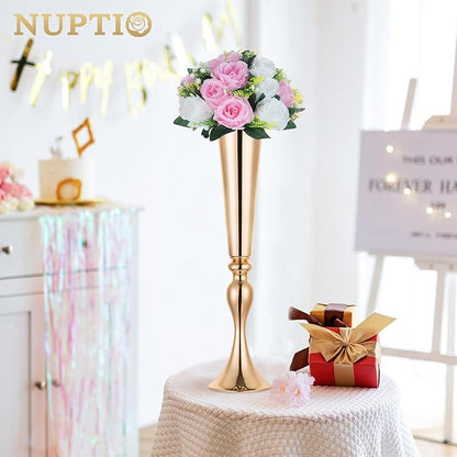 NUPTIO Flower Centerpieces for Wedding Tables: 10 Pcs Pink & White Artificial Flower Ball Arrangement for Weddings Party - Fake Floral Rose for Birthday Bridal Shower Decorations
