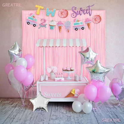 Pastel Pink Party Backdrop Decoration - GREATRIL Baby Pink Foil Fringe Streamers for Baby/Boo Day/Valentines/Cowgirl/Sweet/Cloud/Unicorn/Princess/Bow Themed - 3.2ft X 8.2ft - 2 Packs