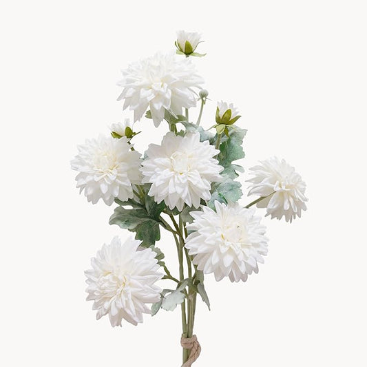 Dahlia Artificial Flowers, 23 inch White Silk Flowers with 6 Heads, Realistic Faux Floral Stems for Wedding Centerpieces and Home Decor