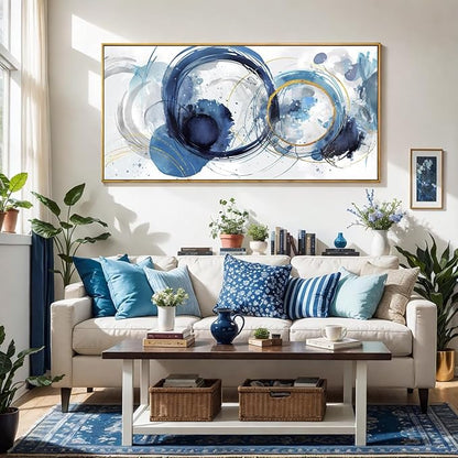 Wall Art Abstract Art Paintings Blue Fantasy Colorful Graffiti on White Background Modern Artwork wall Decor for Living Room Bedroom Kitchen 30"x60" with Framed