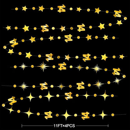Gold 14th Birthday Decorations Number 14 Circle Dot Star Garland Metallic Hanging Streamer Banner Backdrop for Girls Boys Happy 14 Years Old Fabulous Birthday Fourteen Anniversary Party Supplies
