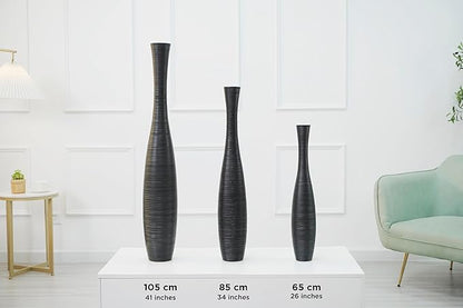Leewadee Decorative Tall Floor Vase for Living Room Decor, 26 inches, Black, Resin