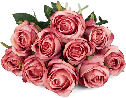 Flojery 10pcs Artificial Rose Flowers Long Stem Fake Silk Roses for DIY Wedding Bouquet Table Centerpiece Home Decor (Rose Red)