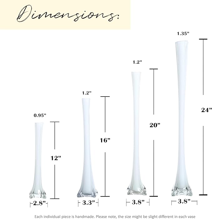 Craft And Party, Pack of 12, Eiffel Tower Vases Centerpiece for Flower, Wedding, Decoration. (24", White)