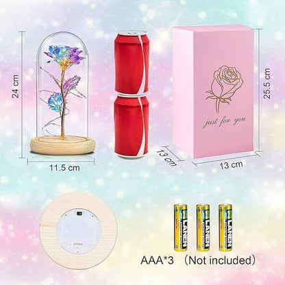 QUNPON Womens Gifts for Christmas Flowers Gifts Women,Mom Grandma Sister for Girlfriend Her Wife Friends,Birthday Gifts for Women,Rainbow Galaxy Glass Rose Gifts for Christmas,Valentines Day
