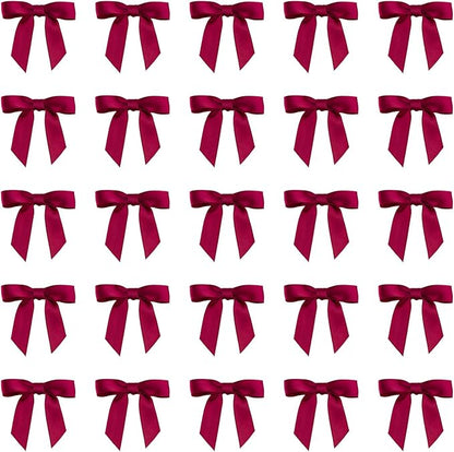 7Rainbows 50pcs Boutique 1.5" Burgundy Satin Ribbon Mini Bows for Craft Sewing Scrapbooking Wedding and Gift Wrapping