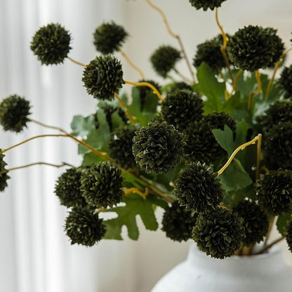 Mizii 6Pcs Green Fake Silk Pompon Mum Artificial Flowers Bulk Small Faux Chrysanthemums with Stems Realistic Floral Decorations for Wedding DIY Bouquet Centerpieces Shower Vase Home Decor (Dark Green)