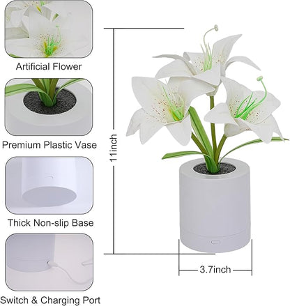 WSYEAR Christmas Birthday Gifts for Women-Fake White Lily Artificial Flower Lamp Night Light for Wedding Party Decor Home Hotel Office Garden Craft Art Decor
