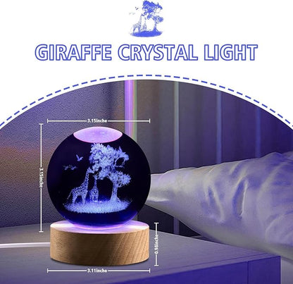 Giraffe Gifts for Women, 3.15in 3D Giraffes Figurine Crystal Ball Lamp with Remote Control, Giraffes Decor for Bedroom, Giraffe Figurine Birthday Christmas for Kids Girls Boys Women