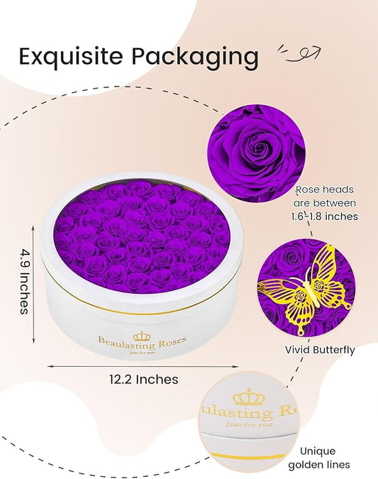 Preserved Roses Forever Flowers Real Roses in a Box Mother's Day Birthday Flowers for Her Mom Women Wife Valentine's Day, 47 Purple Roses