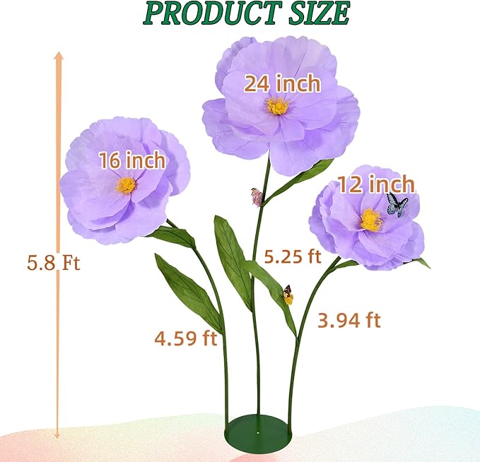 5.8 Ft Giant Artificial Flowers,Large Paper Flower,Huge Poppy Flowers Decoration for Wedding,Hotel,Office,Window Display and Home Farmhouse Decor(Purple)