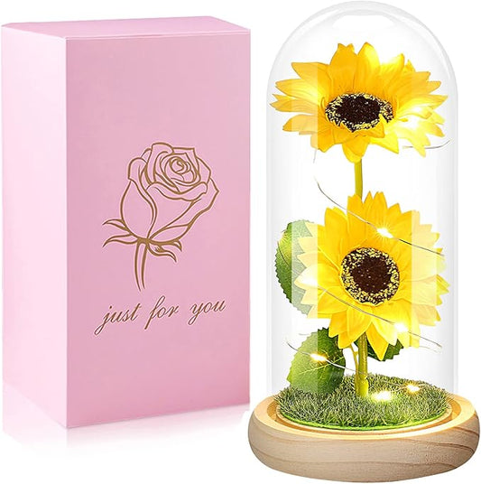 QUNPON Womens Gifts for Christmas Flowers Gifts for Mom Women,Birthday Gifts for Women, for Grandma Sister Girlfriend Her Wife,Sunflowers Galaxy Glass Flower Gifts for Valentines Day