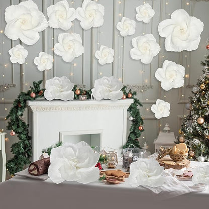 Giant Paper Flowers Artificial Large Paper Flower Decoration for Handcrafted Wall Backdrop Christmas Mexican Wedding Graduation Bridal Shower Birthday Party Supplies(White,48 Pcs)
