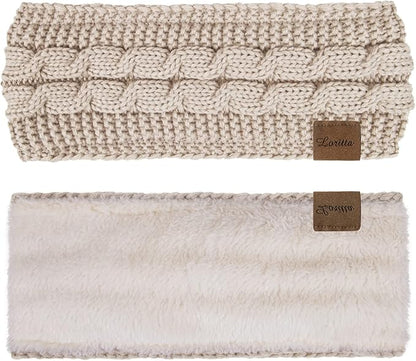 Loritta Womens Ear Warmers Headbands Winter Warm Fuzzy Cable Knit Head Wrap Fleece Lined Gifts