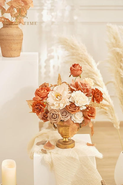 TINGE TIME Artificial Flowers Light Burnt Orange & Champagne Flower Combo for DIY Wedding Bouquets Table Centerpieces Arrangements Party Dinner Party Baby Shower Home Fall Decorations