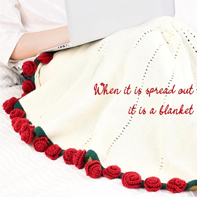cagulax Rose Crochet Flowers Bouquet Blanket-Birthday Gifts for Mom Sister-Gifts for Couples-Anniversary Wedding Birthday-Romantic Rose Flower Bouquet-Knitted Throw Blankets Home Decor 63 Inches