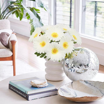 White Small Flowers 11.8” Fake Daisies 8 Pcs PU Gerbera Daisy Artificial Flowers for Vase Wedding Party DIY Office Home Living Room Decor