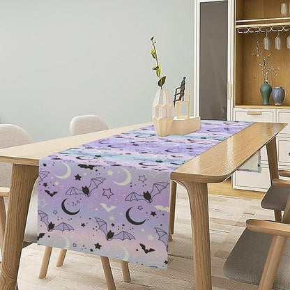 Gothic Table Runner,Cute Bat Star Sky Print Table Runner for Home Kitchen Table Dining Garden Farmhouse Wedding Party Decor 13x36 Inch