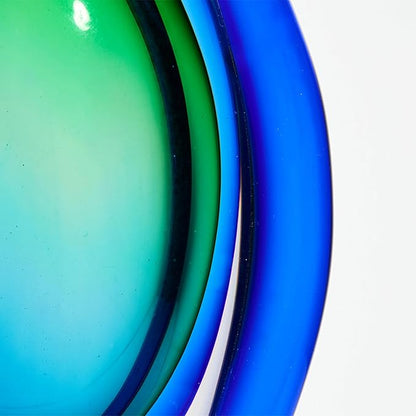 Luxury Lane Hand Blown Sommerso Oval Art Glass Vase for Decor 8.5 inch Tall Centerpiece Table Decoration Emerald Green