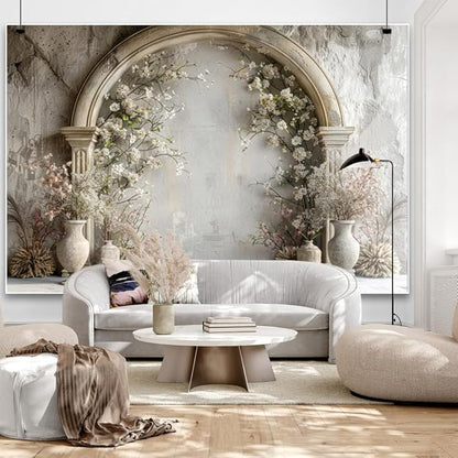 7x5ft White Flowers Wedding Backdrop Countryside Wildflower Vintage Palace Concrete Wall Photography Background for Valentines Day Bridal Shower Mothers Day Princess Couples Portraits