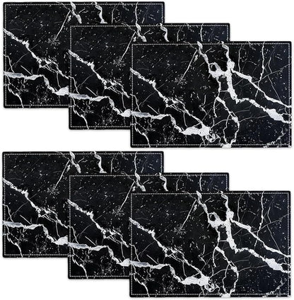 Black Marble Placemats Set of 6, Abstract Place Mats Washable Double-Sided Table Mats for Kitchen Dining Room Home Party Indoor Decor 6 PCS 12x18 Inch