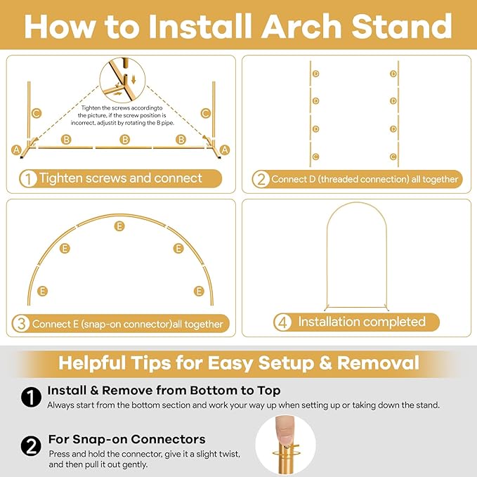 7.2FT, 6FT Arch Backdrop Stand with Cover Set of 2, Gold Metal Balloon Wedding Arch Frame with 8 Ground Stakes Stable for Outdoor Birthday Party Wedding Ceremony Bridal Baby Shower Decoration