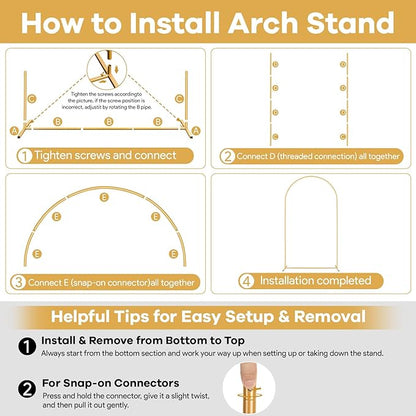 7.2FT, 6FT Arch Backdrop Stand with Cover Set of 2, Gold Metal Balloon Wedding Arch Frame with 8 Ground Stakes Stable for Outdoor Birthday Party Wedding Ceremony Bridal Baby Shower Decoration