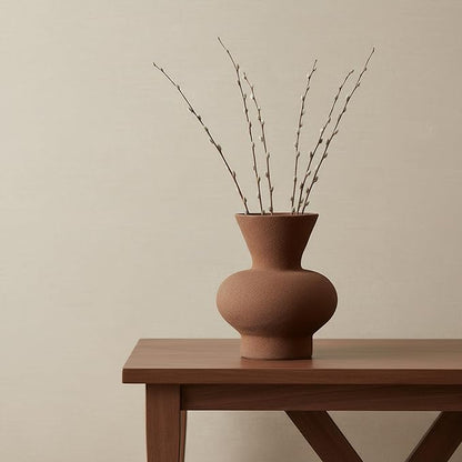 5.5IN Rustic Farmhouse Ceramic Vase Home Decor, Vintage Stoneware Clay Pottery Terracotta Textured for Modern Farmhouse, Living Room, Office Desk Table Shelf,(Brown)
