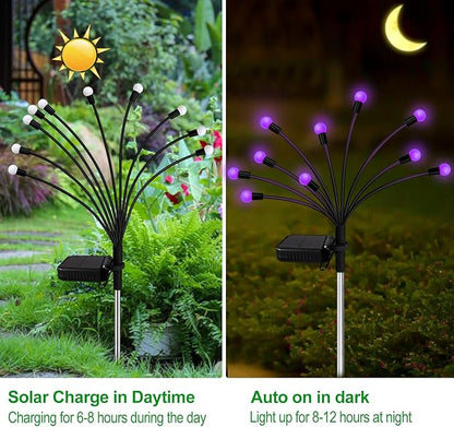 Solar Garden Lights Outdoor, 2 Pack 20 LED Solar Purple Firefly Lights Waterproof, Starburst Wind Swaying Light for Outside Yard Patio Planter Flower Bed Walkway Halloween Christmas Decoration
