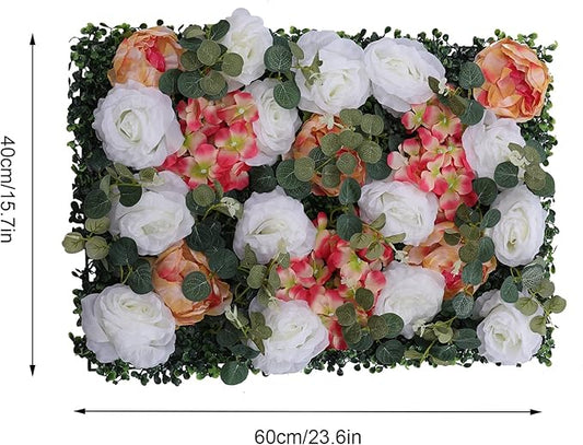 Artificial Flower Wall Panels, Silk Wedding Flower Wall Backdrop Panel, 3D Floral Panel Artificial Floral Wall Mat Flower Screen for Photo Party Wedding Wall Background Decor (12PCS White, Pink)