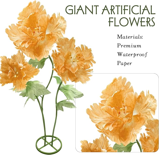 Giant Paper Flowers Artificial Flower, Waterproof Durable Non-Fading 3D Floral Decor Wedding Birthday Party Banquet Home Garden Hotel Exhibition Christmas Easter Halloween Decoration,Champagne/Orange