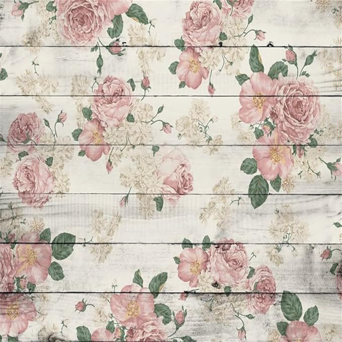 AOFOTO 10x10ft Vintage Floral Wooden Plank Backdrop Retro Wood Board with Pink Roses Photography Background Mother's Day Lady Girl Woman Portrait Wedding Birthday Party Supplies Photo Studio Props