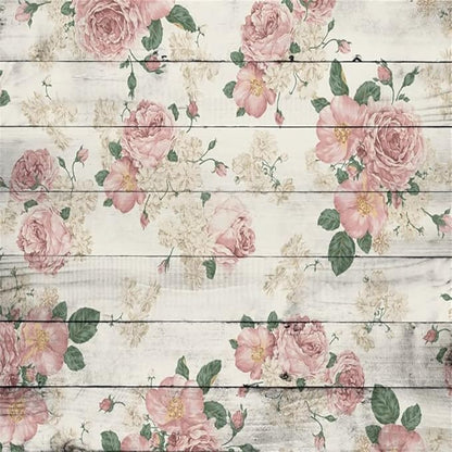 AOFOTO 10x10ft Vintage Floral Wooden Plank Backdrop Retro Wood Board with Pink Roses Photography Background Mother's Day Lady Girl Woman Portrait Wedding Birthday Party Supplies Photo Studio Props
