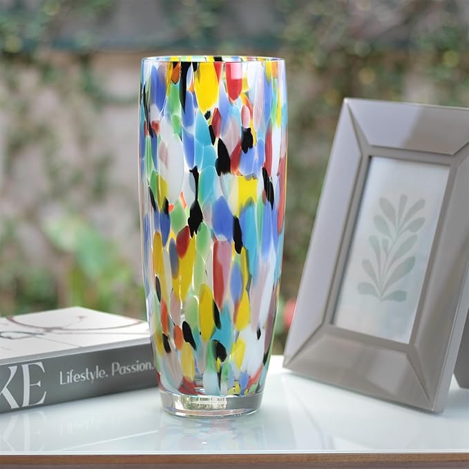 Ca D Oro Murano-Style Colored Glass Vase Confetti Effect Hand Blown Art Glass Crystal for Flower, Room Decoration and Centerpiece - Model AD3