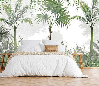 Woods Botanical Landscape Mural, Green Leafy Botanical Wallpaper, Suitable for Bedroom, Living Room, Bathroom Background Wall Decoration（Non-self-Adhesive）