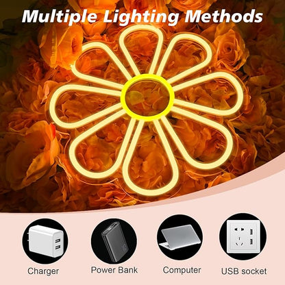 Flower Neon Signs Warm White LED Neon Light for Wall Decor Flowers Shaped Light up Sign for Bedroom, Christmas Gift, Shop, Teen Room, Dormitory (12.6 x12.6 inch)