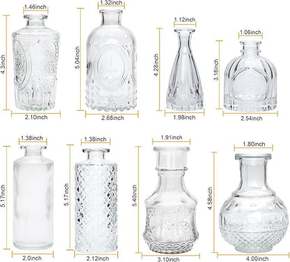 Brajttt Clear Flower Vase Set, Glass Bud Vase in Bulk Set of 8,Artistic and Cultural Flavor Mini Vases for Home Office Decor, Bedroom, Office, Living Room Decorations,Wedding