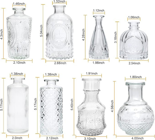 Brajttt Clear Flower Vase Set, Glass Bud Vase in Bulk Set of 8,Artistic and Cultural Flavor Mini Vases for Home Office Decor, Bedroom, Office, Living Room Decorations,Wedding