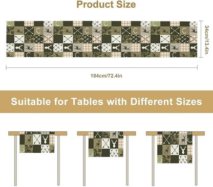 Farmhouse Table Runner, Rustic Deer Camouflage Buffalo Plaid Wild Animal Seasonal Coffee Table Center Decor for Home Kitchen Dining Holiday Party Table Decorations 13x108 inches