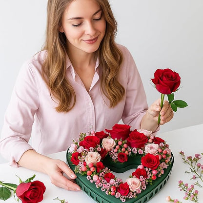 Fiwochic 15.75 x 14.76 Inch Heart Floral Foam Cage Heart Shaped Flower Arrangements Stand with Suction Cup Dry Wet Floral Foam Blocks Flower Cage Holder for Valentine's Day Wedding Party Decorations
