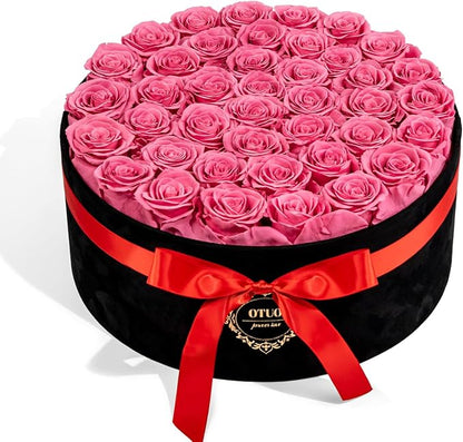 40 Real Preserved Roses in Suede Box Forever Roses Last Up to 3 Years, Flowers for Delivery Prime, Mother’s Day, Birthday, Christmas - Pink